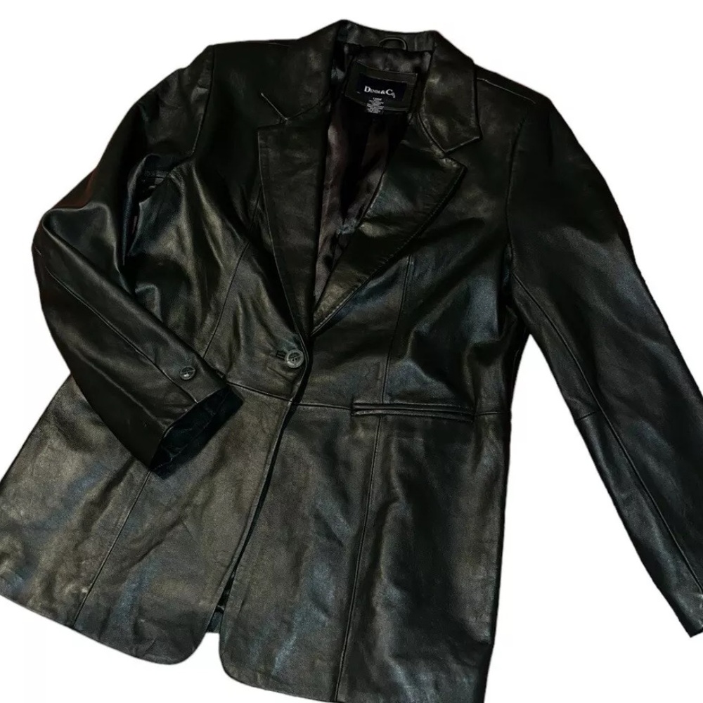 Denim & Co olive green leather blazer